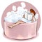 Relaxed woman taking bath reading fashion magazine vector illustration. Female lying in foam bubbles holding journal. Addicted