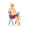 Relaxed Young Man Sitting in Beach Chair and Drinking Cocktail, Lounging Male Character Enjoying His Leisure Vacation