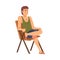 Relaxed Young Man Sitting in Beach Chair, Lounging Male Character Enjoying His Leisure Vacation, Summer Holidays and