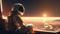 relaxing astronaut on space digital art illustration, Generative AI