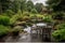 relaxing backyard, with view of the pond and waterfalls in the distance