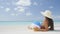 Relaxing Beach Woman Lying In Sand On Sea Shore On Travel Vacation Holidays