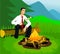 Relaxing businessman near campfire