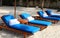 Relaxing chairs at luxury beach resort