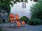 Relaxing comfortable classical lounge chairs in the garden