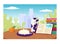 Relaxing foodstuff place, cozy reading area for meal milk, curd and organic fruit flat vector illustration, isolated on