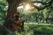 Relaxing Guitarist Playing Music Under the Shade of a Tree in a Serene Park Setting