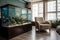 relaxing living room with aquarium and cozy armchair, perfect for reading or watching the fish