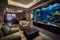 relaxing living room with aquarium and reading nook, providing a peaceful escape