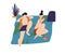 Relaxing people, sunbathing couple on beach. Young woman, man eating, chilling, sleeping. Summer vacation, relax, lounge