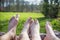 Relaxing on picnic blanket, two person