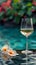 Relaxing retreat white wine, frangipani, poolside serenity Summer getaway