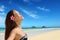 Relaxing serene woman on Hawaii Lanikai beach