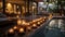 relaxing thai resort cozy evening spa salong candles blurred light exotic flowers poolspa