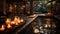 relaxing thai resort cozy evening spa salong candles blurred light exotic flowers poolspa