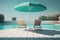 Relaxing tropical swimming pool and beach chairs in blue tones. AI Generation