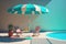 Relaxing tropical swimming pool and beach chairs in blue tones. AI Generation