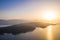 Relaxing view of the golden islands at sunset. Poros Greece