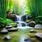 Relaxing wellness background with stones and bamboo waterfall background