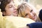 Relaxing young caucasian couple in love