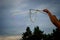 Releasing huge colorful soap bubbles in the open air