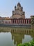 The relection of the Dakshineshwar Goddess Kali temple in Kolkata India where Sri Ramakrishna worked as a priest.