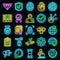 Reliability icons set vector neon