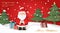 Relief paper art of Santa Claus present gifts with Christmas tree snow ground background. Merry Christmas and happy new year