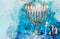religiob watercolor style and abstract image of jewish holiday Hanukkah with menorah & x28;traditional candelabra