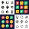 Religion All in One Icons Black & White Color Flat Design Freehand Set