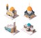 Religion buildings. Muslim mosque lutheran church christian and catholic cultural traditional religion isometric vector