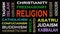 Religion concept word cloud on black background