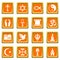 Religion icons set orange square vector