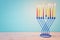 religion image of jewish holiday Hanukkah background with menorah & x28;traditional candelabra& x29;