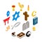 Religion isometric 3d icons set