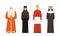 Religion People Characters in Traditional Clothes Collection, Orthodox Patriarch, Catholic Cardinal and Nuns Vector