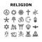 Religion, Prayer Cult And Atheism Icons Set Vector