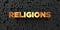 Religions - Gold text on black background - 3D rendered royalty free stock picture