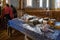 Religious books lie on the table in the hall of the old synagogue on the Boris Gaponov street in the old part of Kutaisi in