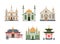 Religious Buildings with Different Churches and Temples Facades Vector Set