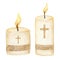 Religious Candle Flame Fire Light, Candle with cross, isolated on white background. Religious catolic christian holidays