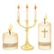 Religious Candle Flame Fire Light, Candle with cross, isolated on white background. Religious catolic christian holidays