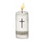 Religious Candle Flame Fire Light, Candle with cross, isolated on white background. Religious chatolic christian