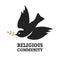 Religious community. Emblem template with dove. Holy Spirit.