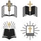 Religious community. Set of Emblem with Holy Bible and cross. Design element for poster, logo, badge, sign.