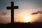 Religious concepts. Christian wooden cross on a background with dramatic lighting,  Jesus Christ cross, Easter, resurrection