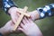 Religious concepts, The hands of a group of teenagers holding a cross. Eucharist Therapy Bless God Helping Repent Catholic Easter