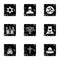 Religious faith icons set, grunge style