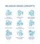 Religious issues and values turquoise concept icons set