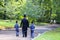 Religious Jew. A family of Hasidic Jews, a man with children, walks through the Autumn Park in Uman, Ukraine, Jewish New Year